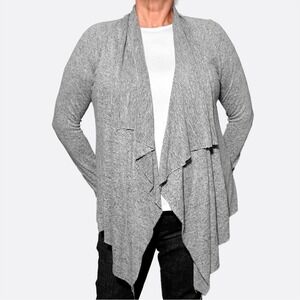 Gray Heathered Waterfall Open-Front Cardigan Plus Size L 0X Draped Cozy Knit